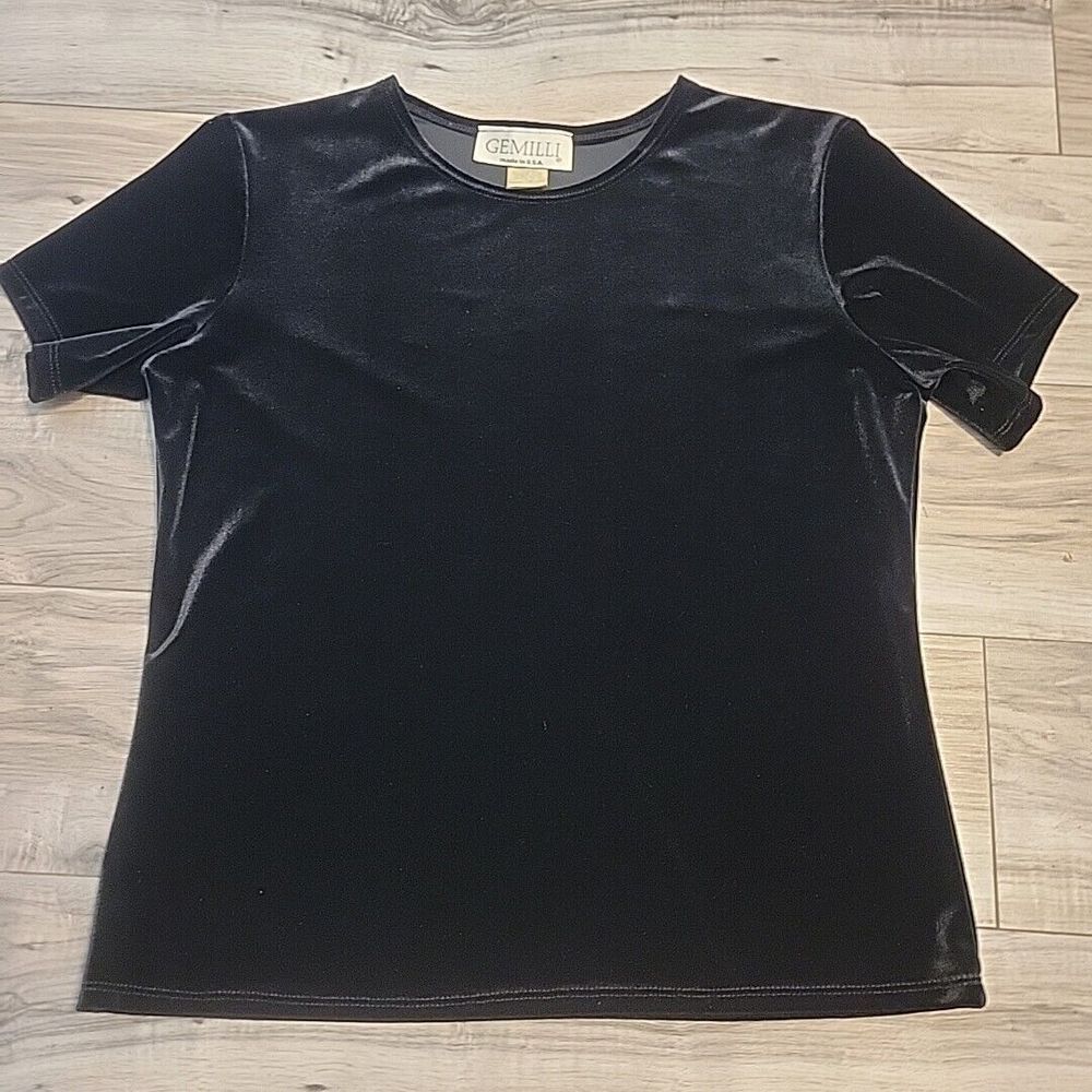 VGT Gemilli Womens Blouse Top Medium Black ‎ Short Sleeve Crewneck USA